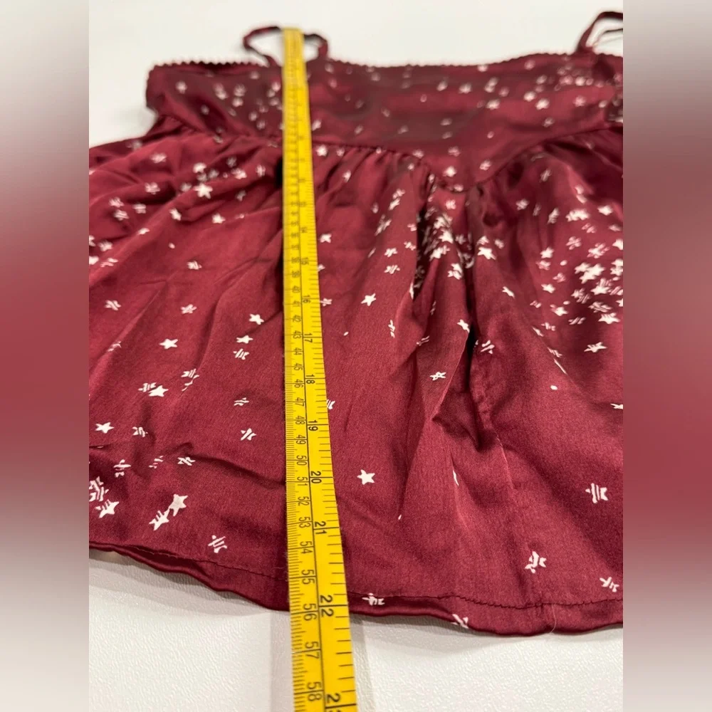 Anthropologie Star Print Pajama Set Burgundy Smocked Cami & Shorts Size S NWOT - Picture 8 of 9